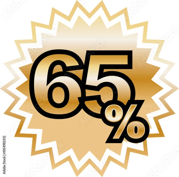 Obraz Golden  percent off flat cartoon style vector logo concept.  sale isolated icon on black background. Thirty percent discount for business. Vector illustration