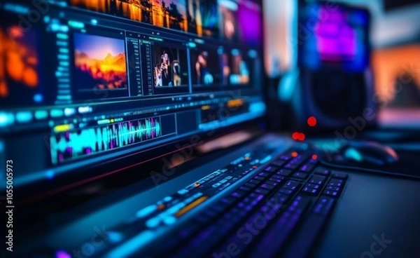 Fototapeta Video Editing Workstation Close-up