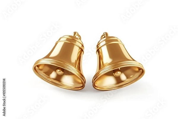 Obraz Shiny golden metal bell 3d isolated on white background