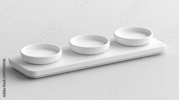 Fototapeta A sleek, modern serving tray with three circular bowls, designed for minimalistic elegance and functional dining.