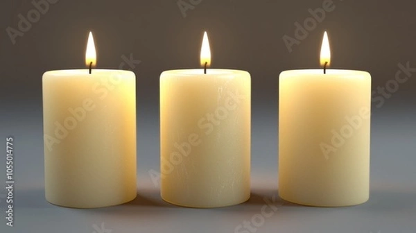 Fototapeta Three lit candles gently illuminate the surroundings, creating a warm and serene atmosphere.