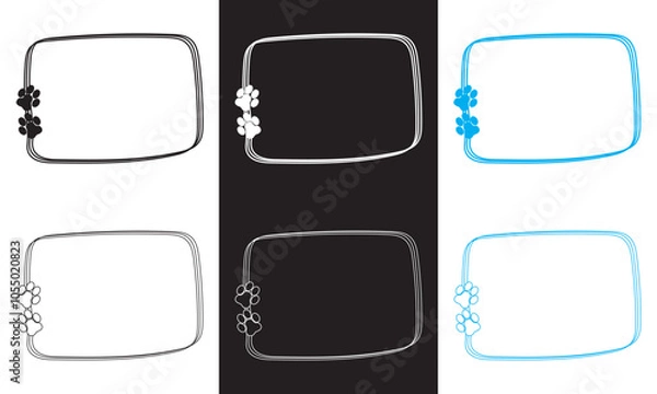Fototapeta Pet footprint frame. Doodle shape frames with dog or cat paws. Hand drawn outline boarder with cute animal steps. Outline and Filled Vector Sign. Vector illustration. EPS 10     