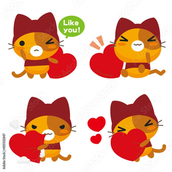 Fototapeta ネコとーく。赤ずきん ハート