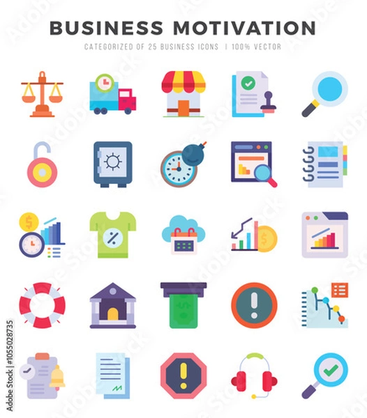 Fototapeta BUSINESS MOTIVATION Flat icons. Vector Flat illustration.