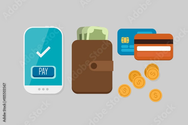 Obraz Mobile Payment: Flat lay vector illustration
