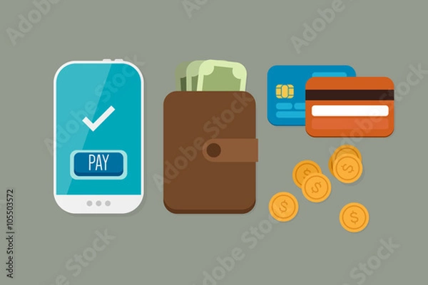 Fototapeta Mobile Payment: Flat lay vector illustration