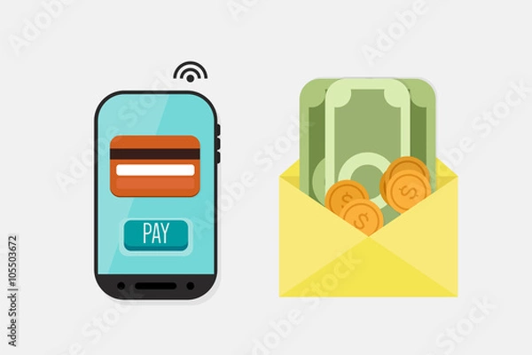 Fototapeta Mobile Payment: Flat lay vector illustration