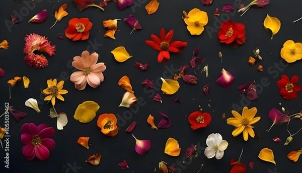 Fototapeta Mixed Flower Petals on Black Background