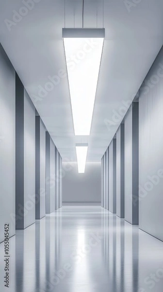 Fototapeta A minimalist banner mockup hangs from the ceiling in a sleek, well-lit showroom space