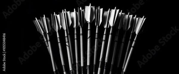 Fototapeta Arrows clustered in black and white focus