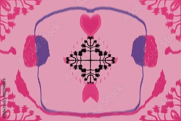 Fototapeta Indian pink motif ikat design print for trendy aesthetic background.Organic brush stroke, ink texture. Simple design for wallpaper, textile, wrapping, packing, fabric, branding, decoration.