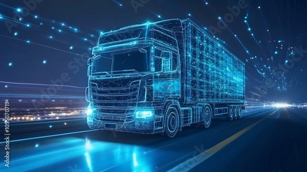 Obraz Digital Semi-Truck on a Highway at Night