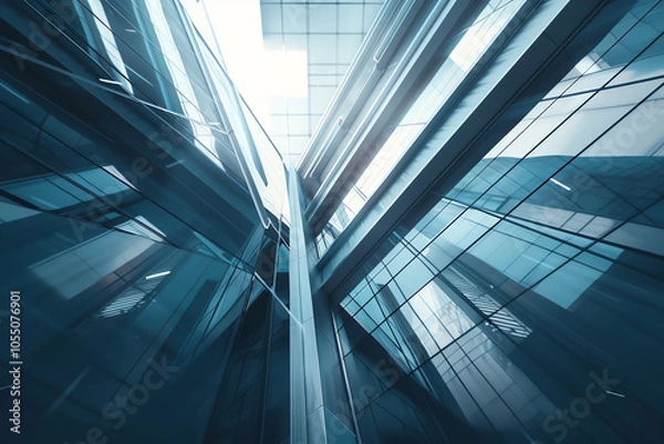 Fototapeta Capture the minimalist essence of futuristic technologies with a low-angle view Show sleek lines and sharp edges in a digital 3D rendering