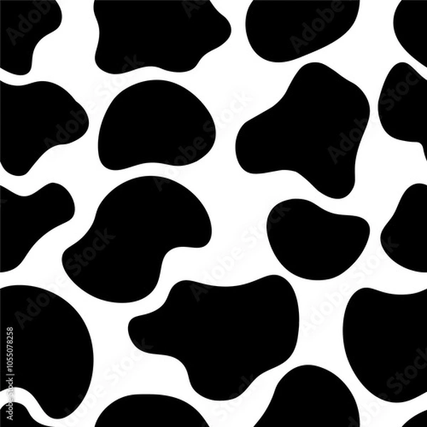 Fototapeta Seamless pattern with scattered black spots. Cartoon texture of cow hair. Simple vector illustration.