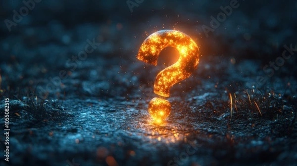 Fototapeta Glowing question mark on a textured surface, symbolizing curiosity.