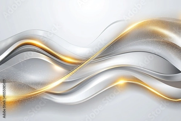 Fototapeta Abstract silver and gold waves with glowing light.