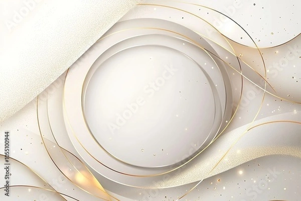 Fototapeta Abstract white and gold background with wavy lines and circles.