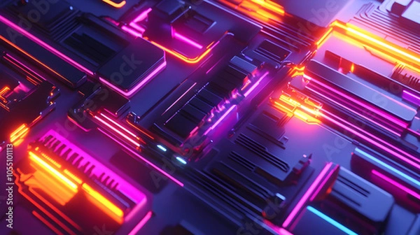 Fototapeta Abstract futuristic background with neon lights.