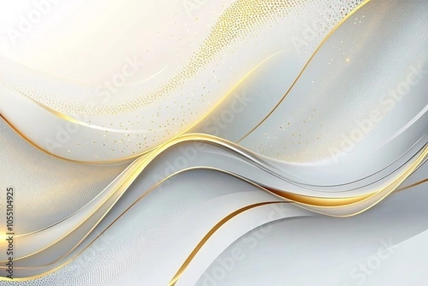 Fototapeta Abstract white and gold wavy background with sparkling dots.