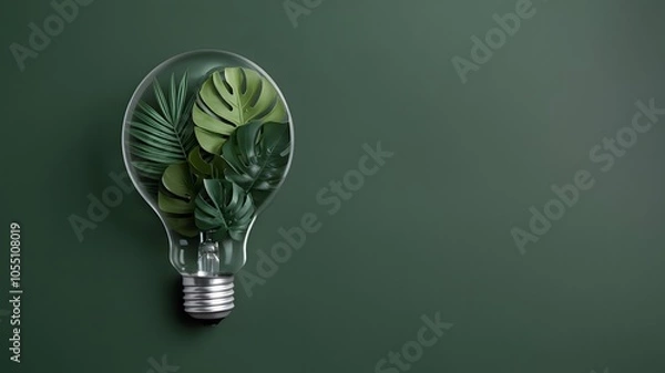 Fototapeta Plants growing in light bulb in nature background. Eco friendly power copy space. AI generated