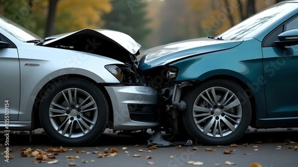 Fototapeta Head-on car accident