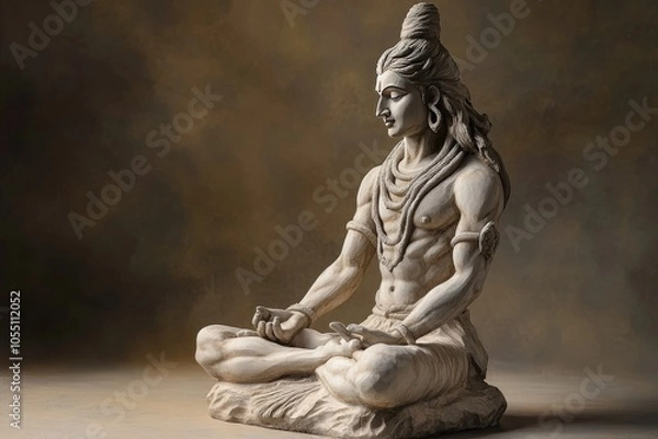 Obraz **Title:** Sculpture Depicting the Hindu Deity Shiva, a Revered Figure in Hinduism, Embodying Creation, Destruction, and Transformation
