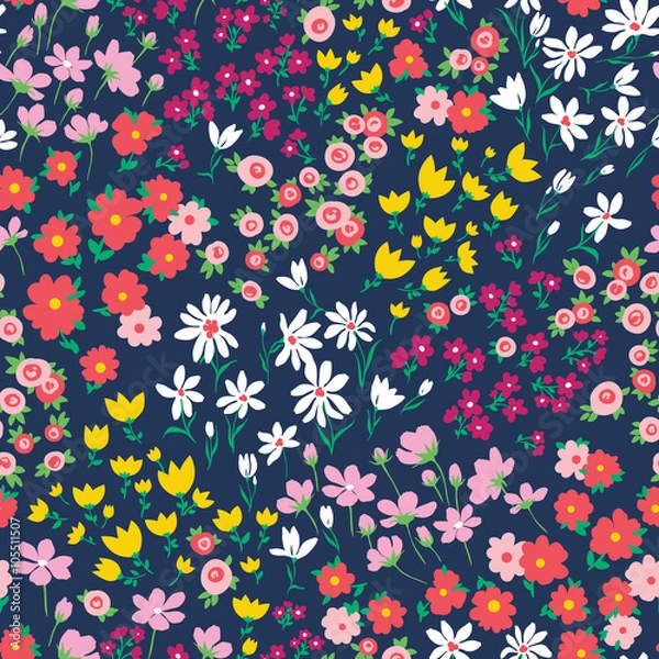 Fototapeta vector seamless bright small ditsy flower pattern, gentle spring summer mood hand drawn floral background print