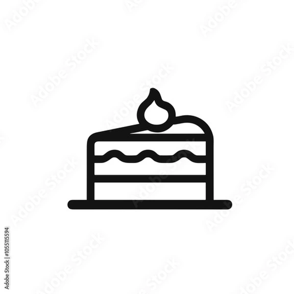 Fototapeta Cake Slice in Vector Style, Black and White, Bakery Icon