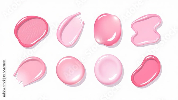 Fototapeta Set of different strokes and drops of translucent pink gel on white background