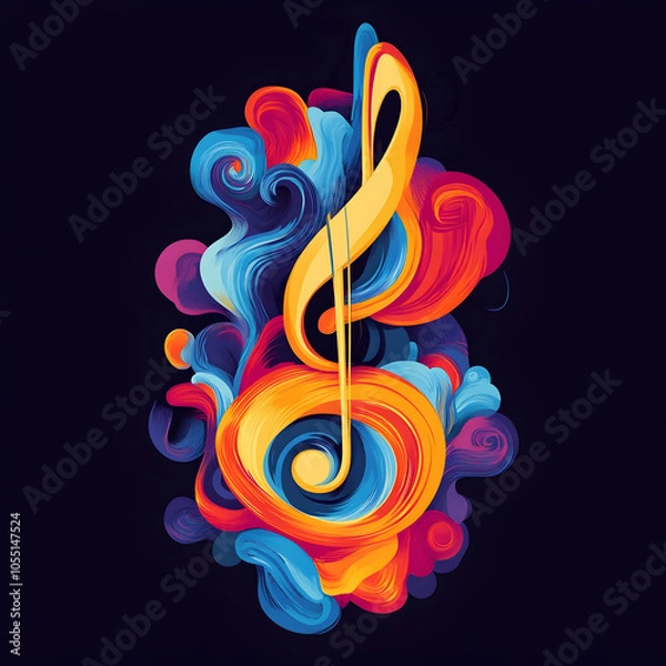 Fototapeta A vibrant, abstract treble clef with colorful swirling patterns.