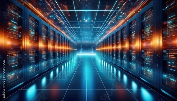 Obraz abstract background, computer system internet infrastructure room, cybersecurity, telecommunication cluster, rack hardware technology