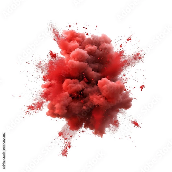 Fototapeta A vibrant red cloud of smoke isolated on a black background.