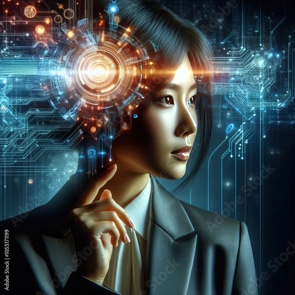 Obraz 92 Luminogrammed Tech Visionary Leader The businesswoman's face