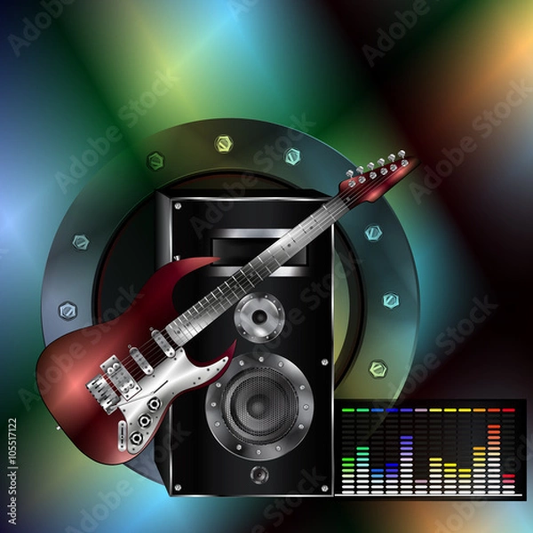 Fototapeta raster version musical background with a guitar and a speaker