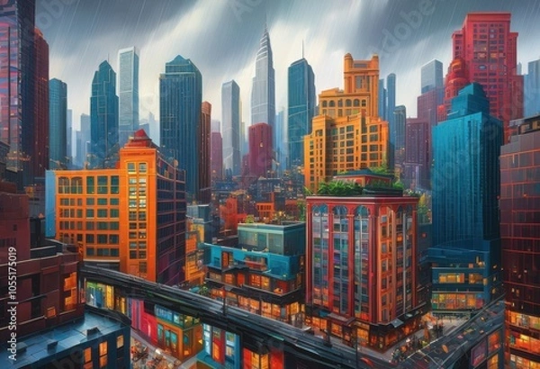 Fototapeta dynamic city skylines showcasing vibrant architectural details colorful facades modern structures, architecture, buildings, cityscape, urban, design