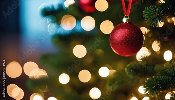 Obraz Close up christmas tree decorated with christmas balls