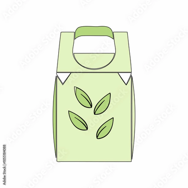 Fototapeta Flat vector illustration of eco-friendly packaging with green leaves, representing sustainable packaging practices. Perfect for zero-waste and eco-friendly product designs..