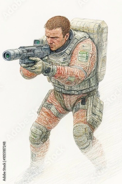 Obraz Futuristic Soldier in Combat Gear | High-Tech Weaponry | Interstellar Warfare