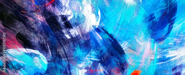 Fototapeta Bright blue color artistic splashes. Abstract painting colorful texture. Modern paint pattern. Dynamic watercolor background. Fractal artwork for creative graphic design