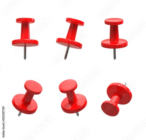 Obraz 6 Red Push Pin on Transparent Background Isolated