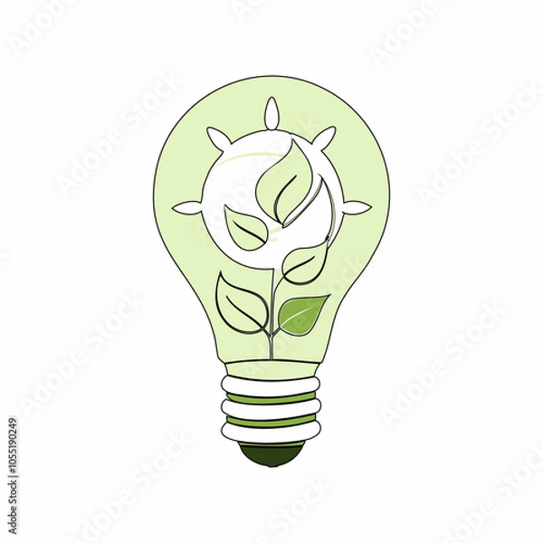 Fototapeta Flat vector illustration of a lightbulb with green leaves, symbolizing eco-friendly energy and sustainability. Ideal for environmental and green technology themes..