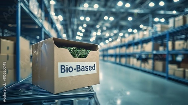Obraz Eco-Friendly Bio-Based Mailer in Busy Warehouse Setting