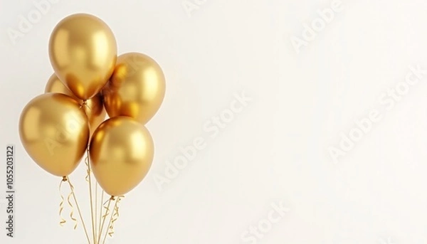 Fototapeta Bright and cheerful scene featuring a cluster of elegant golden balloons against a pure white background