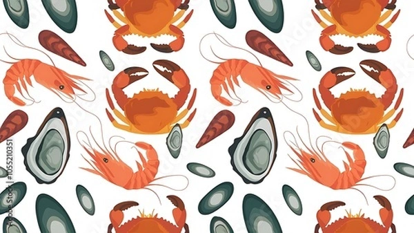 Fototapeta Vector seafood seamless pattern