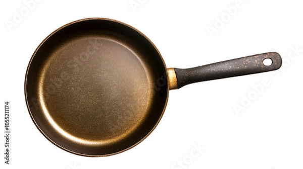 Fototapeta vintage frying pan with dark bronze finish and worn handle, isolated on white background, PNG