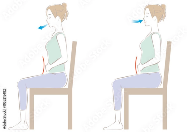 Obraz 座って腹式呼吸をする女性