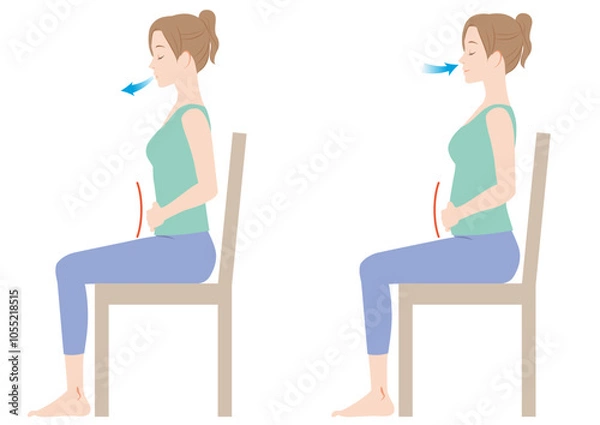 Obraz 座って腹式呼吸をする女性