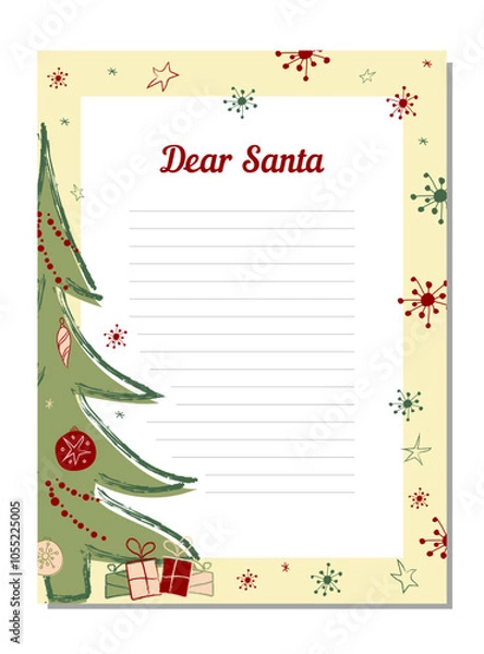 Obraz New Year letter to Santa Claus, wish list. Holiday new year decoration template. Page for New Year's wish list.