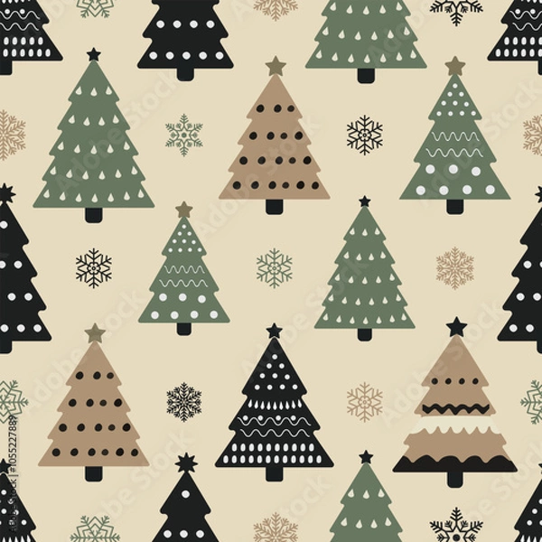 Fototapeta Seamless pattern with minimalist retro Christmas trees. For festive wrapping paper
