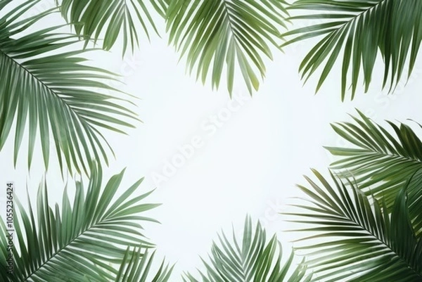 Fototapeta mix green leaves of palm tree on white background